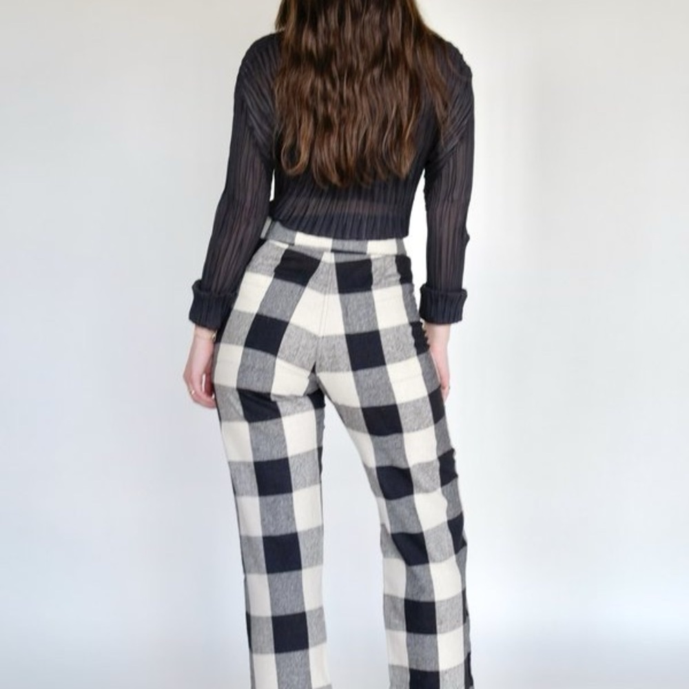 Straight Leg Plaid Pants in Black & White - Picture 2 of 8
